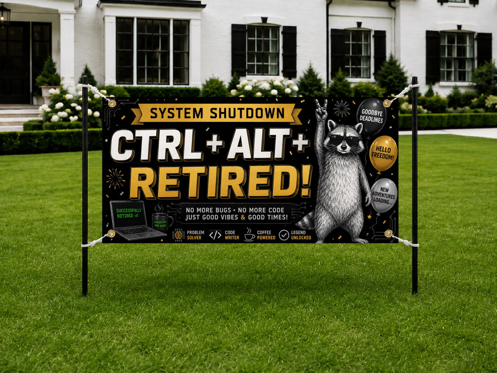 Funny Retirement Banner, Raccoon Party Sign, Office Farewell Backdrop