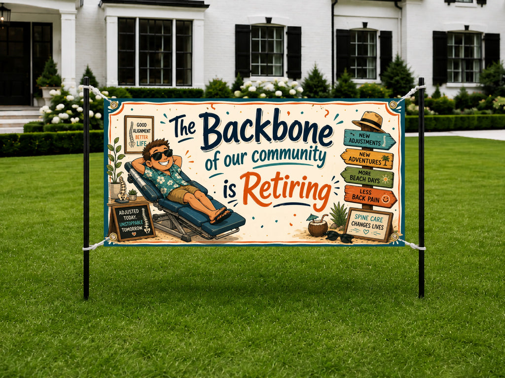 Chiropractor Retirement Banner, Backbone Retirement Sign, Farewell Backdrop