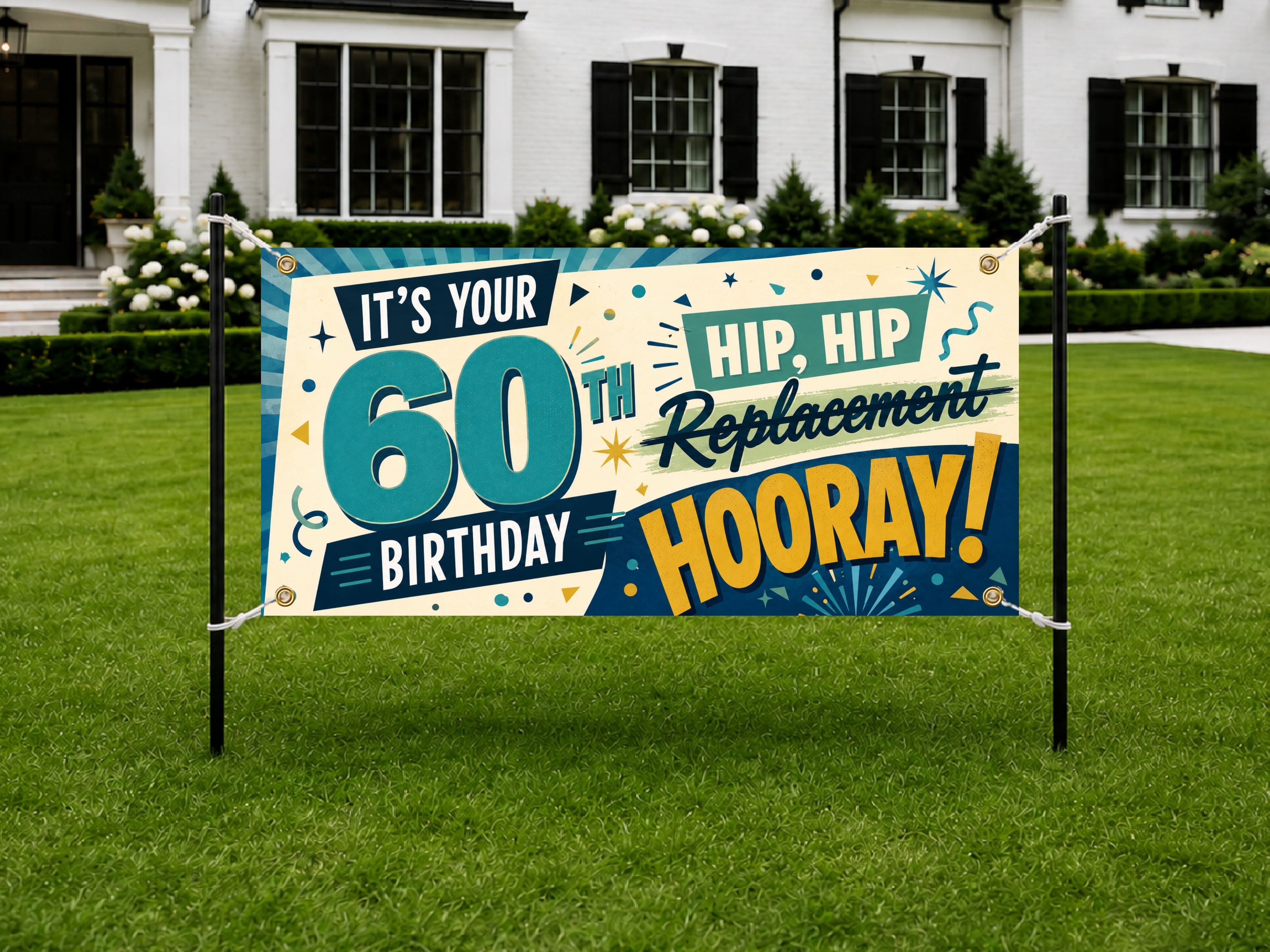 Funny 60th Birthday Banner, Hip Replacement Sign, Party Backdrop