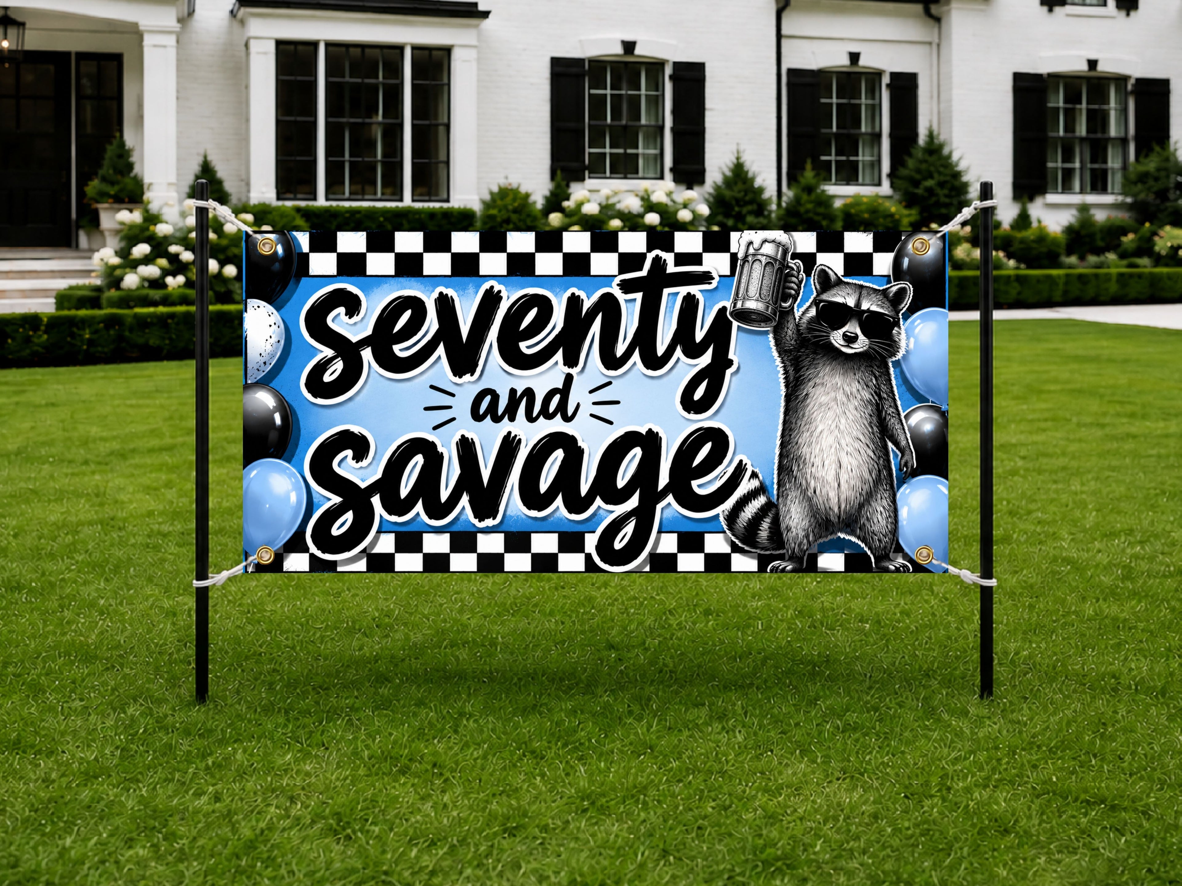 Funny 70th Birthday Banner, Raccoon Party Sign, Savage Backdrop
