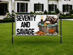 Funny 70th Birthday Banner, Seventy And Savage Sign, Raccoon Party Backdrop