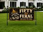 50th Birthday Banner, Fifty and Feral Party Backdrop, Funny Raccoon Sign
