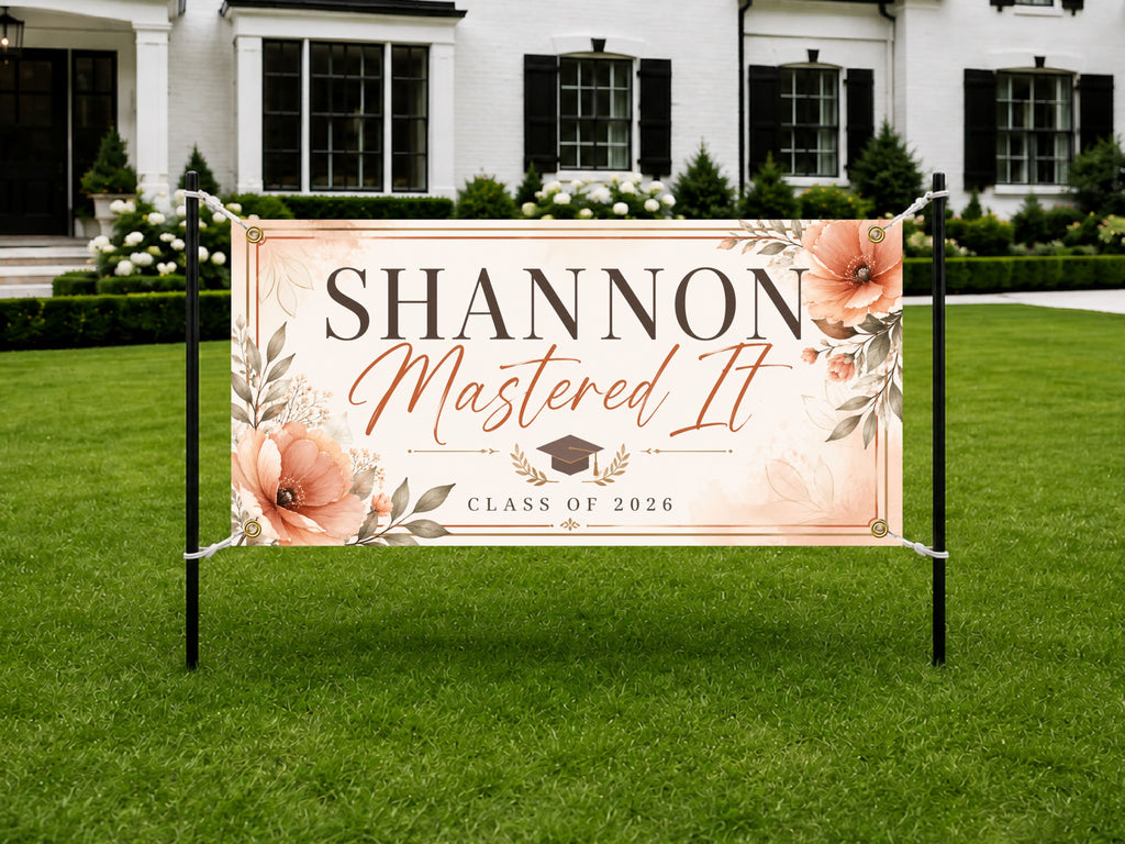 Masters Graduation Banner, Personalized Grad Party Sign Custom Name
