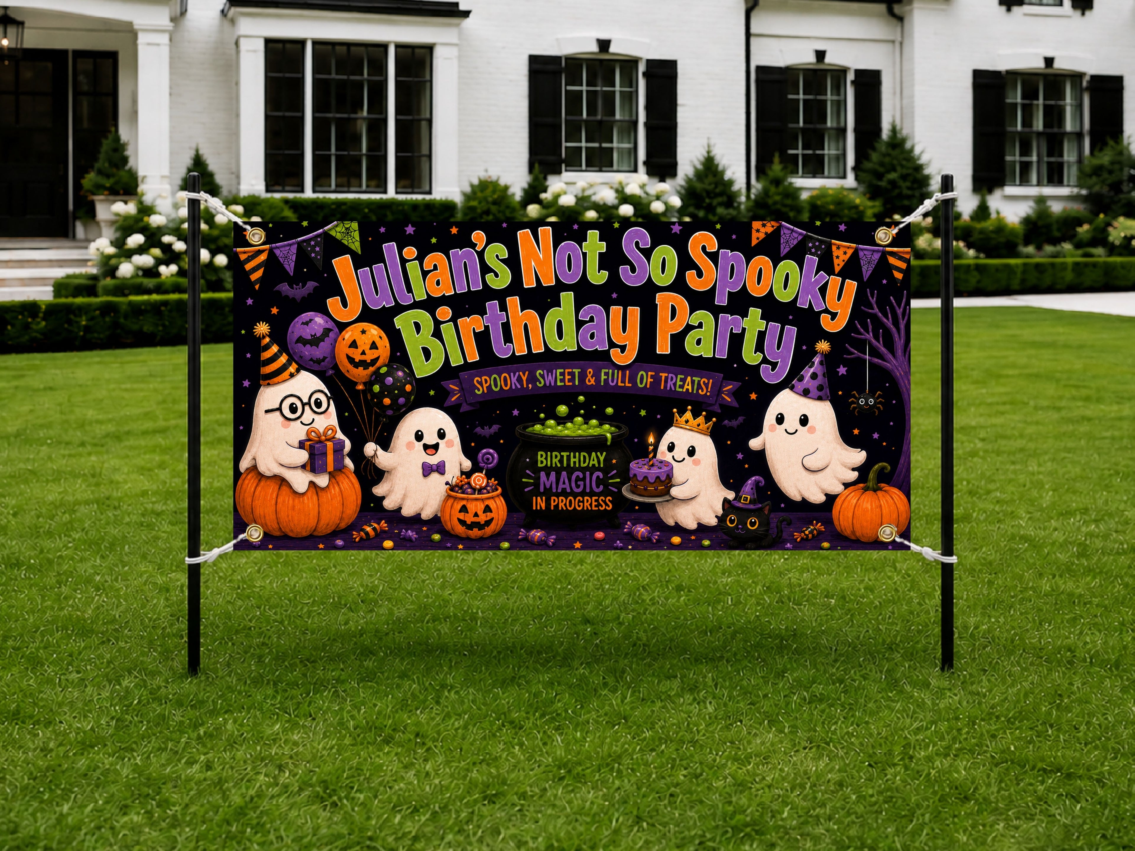Halloween Birthday Banner, Custom Ghost Party Backdrop, Not So Spooky 1st Birthday Sign