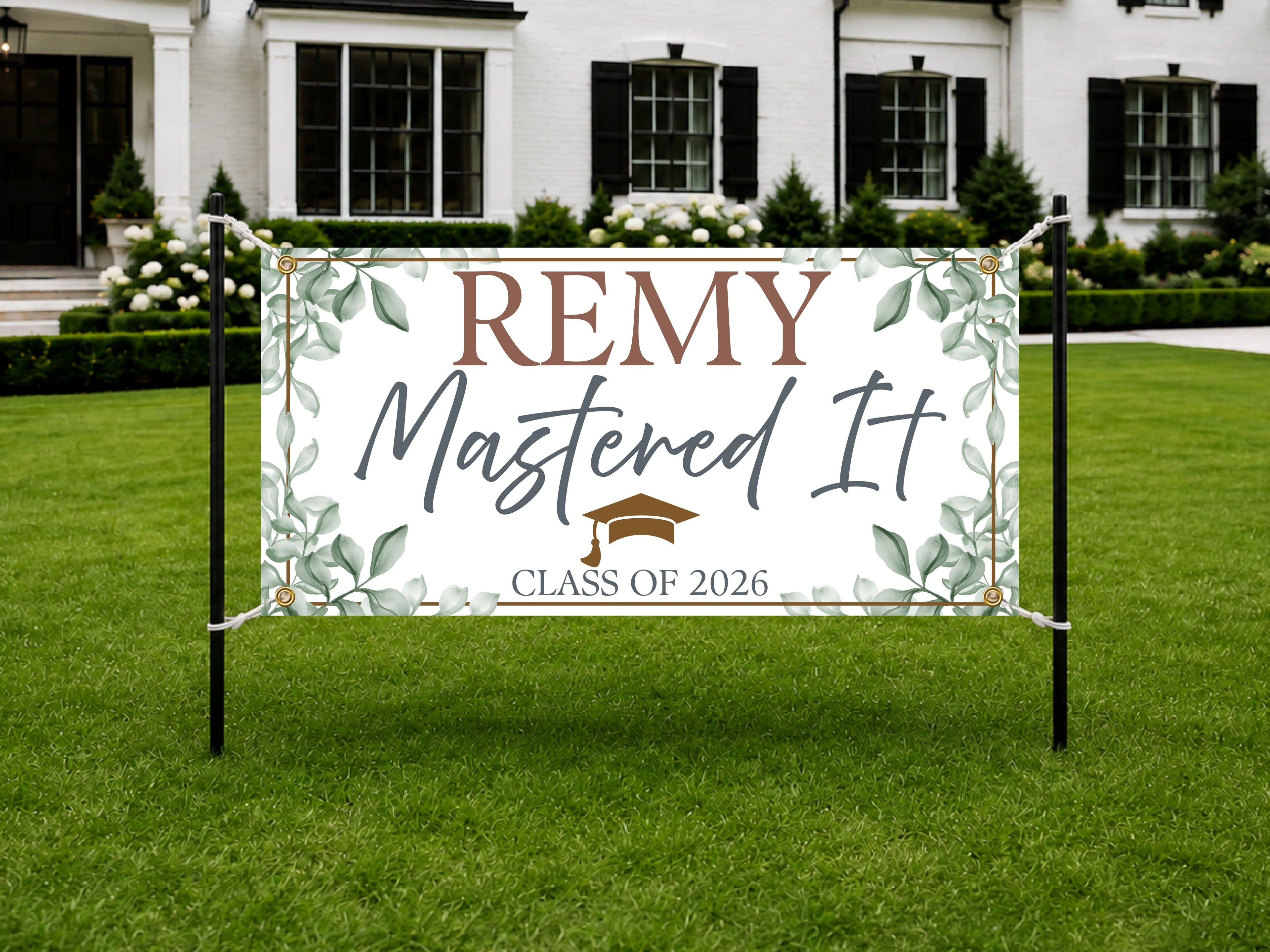 Masters Graduation Banner, Personalized Grad Party Sign, Custom Name Backdrop