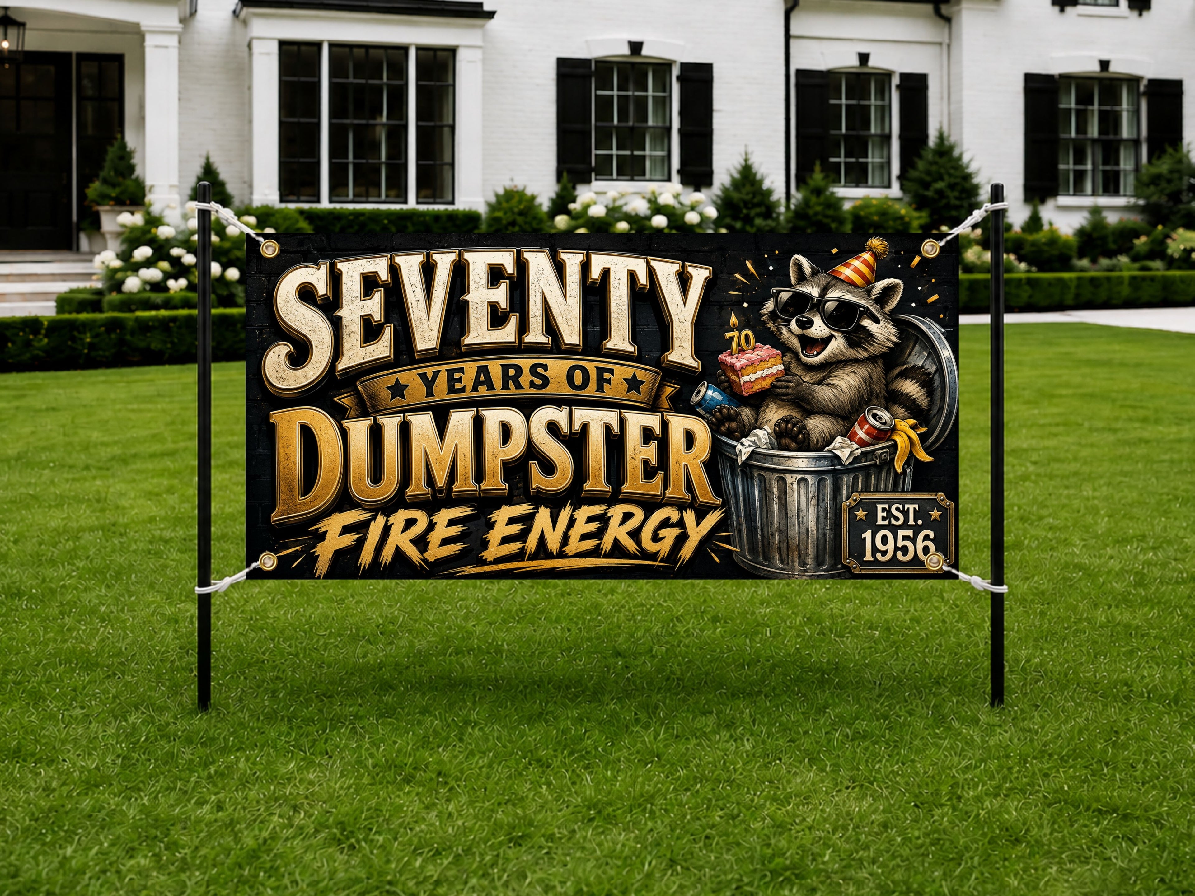 70th Raccoon Dumpster Banner