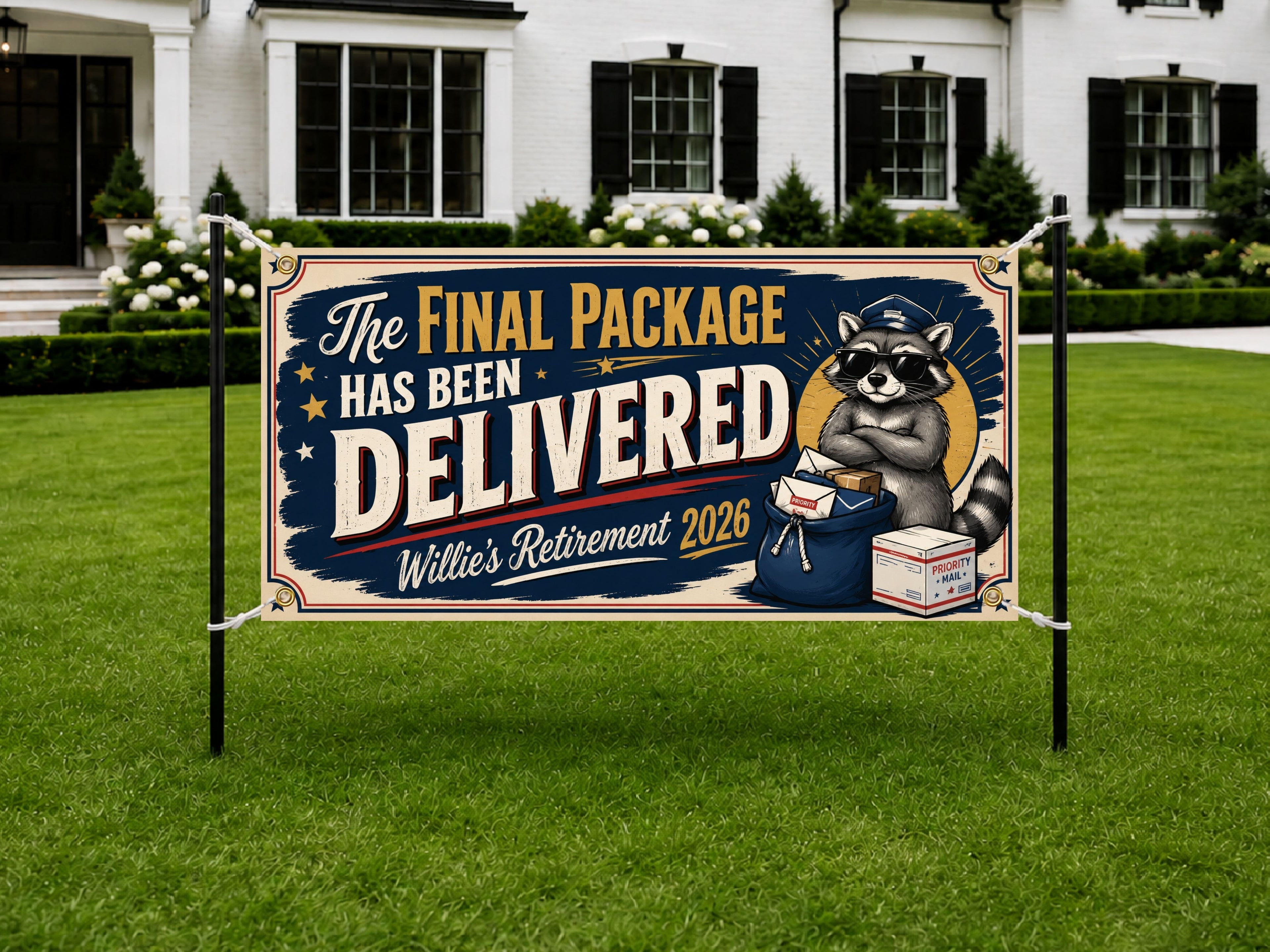 Funny Retirement Banner, Personalized Retirement Party Sign, Mail Carrier
