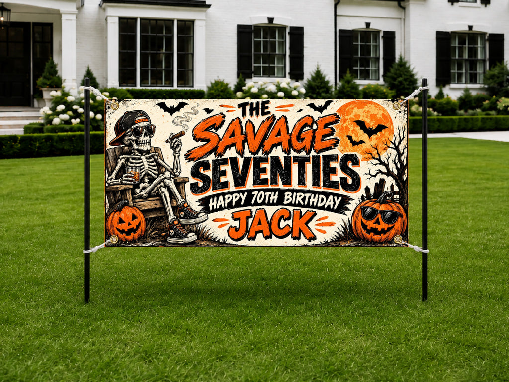 Skeleton 70th Birthday Banner