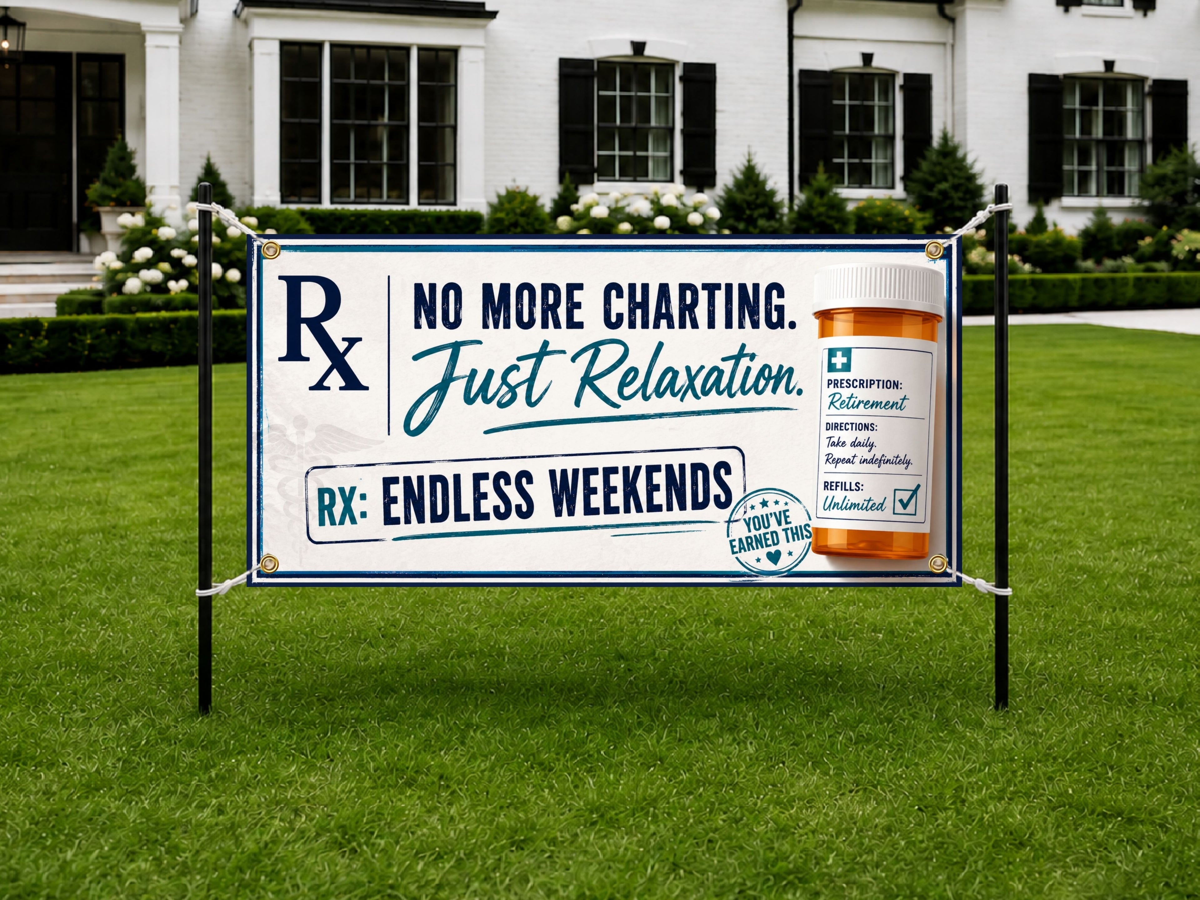 Nurse Retirement Banner, Prescription Sign, Medical Farewell Backdrop