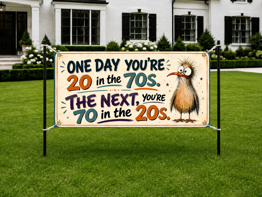 70th Birthday Banner, Funny 70th Party Backdrop, Twenty in the Seventies Sign