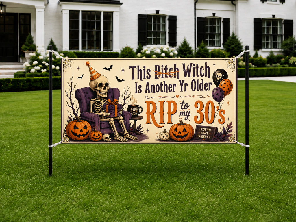 Funny 40th Birthday Banner, Skeleton Birthday Backdrop, Halloween Party Decor