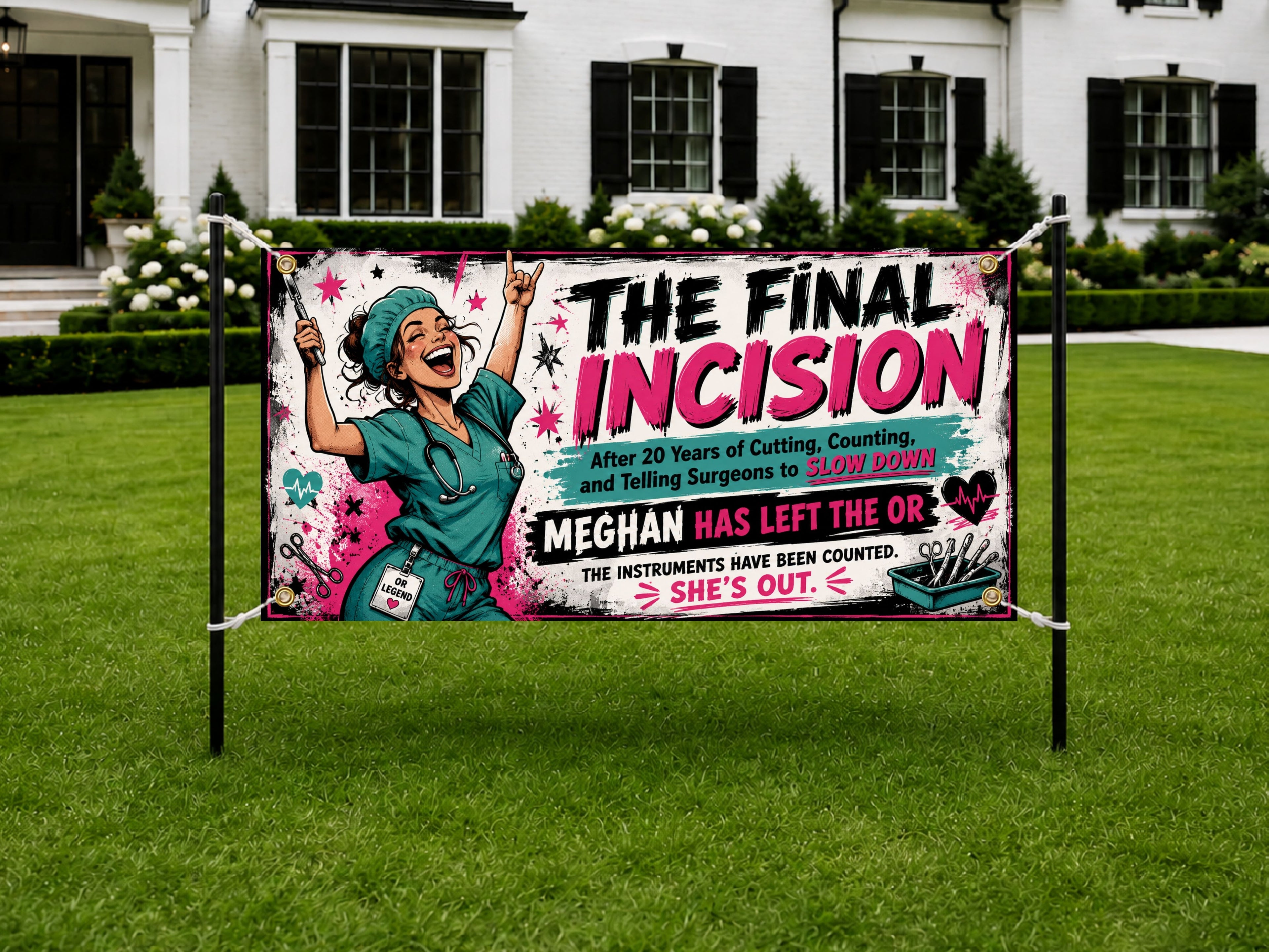 Retirement Banner, Nurse Retirement Party Backdrop, Final Incision Sign
