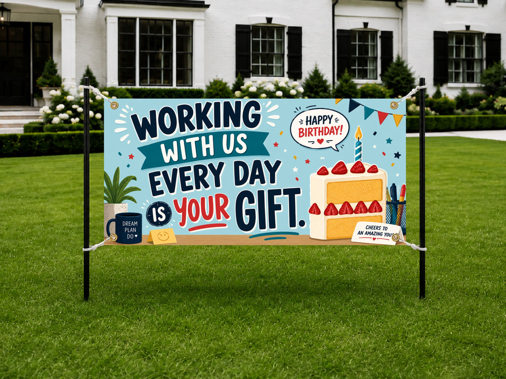Coworker Birthday Banner, Funny Office Party Sign, Work Backdrop