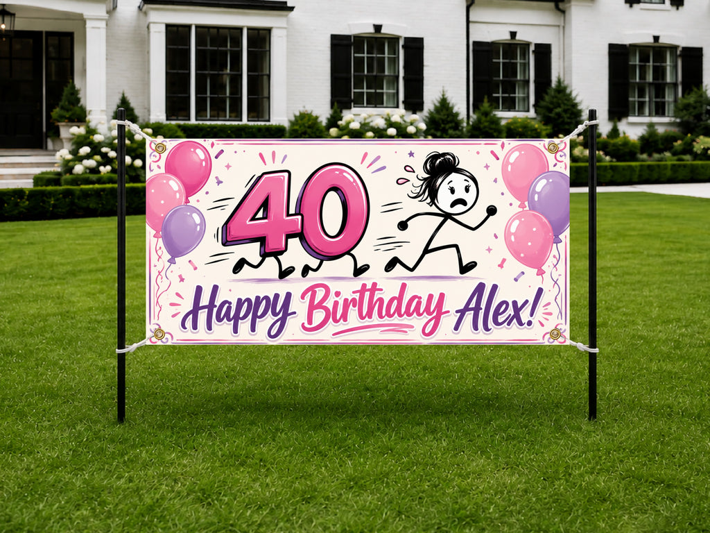 Funny 40th Birthday Banner, Running From 40 Sign, Women Backdrop