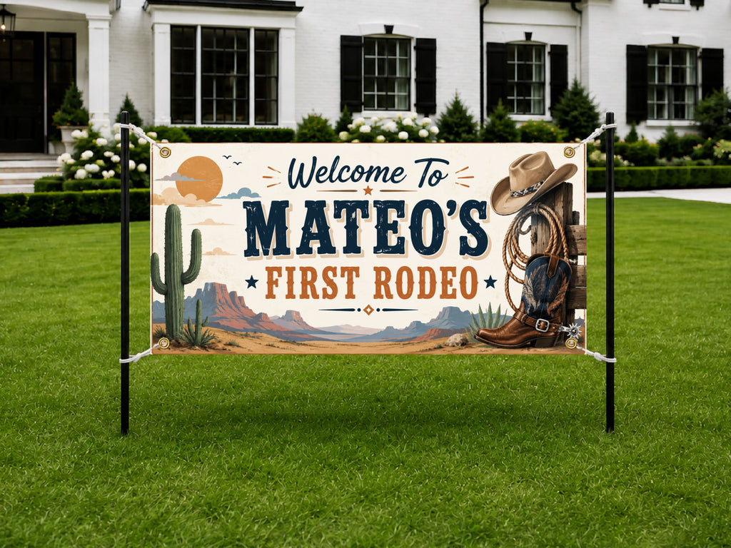 First Rodeo Birthday Banner, 1st Birthday Party Decor, Personalized Western Cowboy Birthday Sign