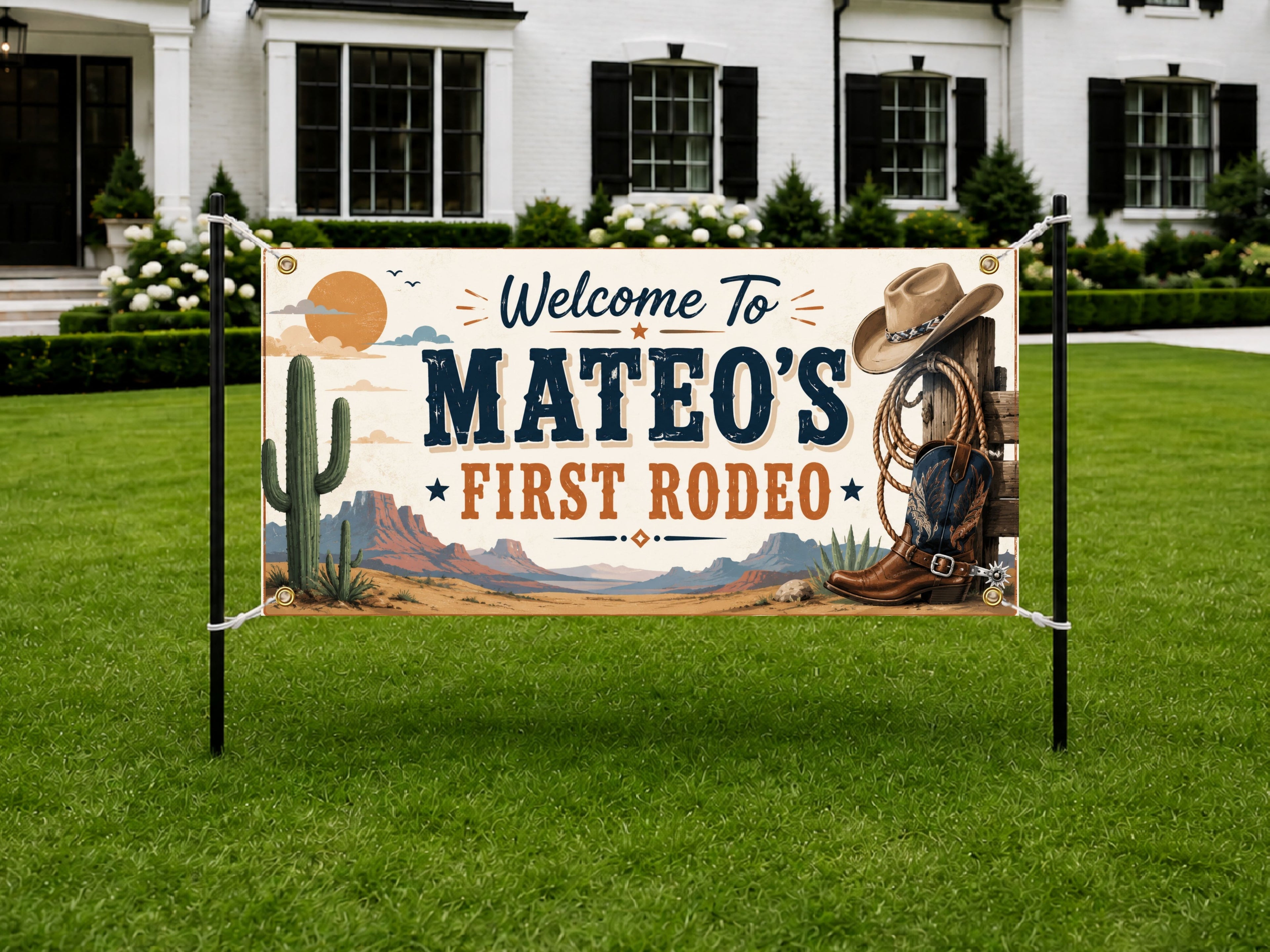 First Rodeo Birthday Banner, 1st Birthday Party Decor, Personalized Western Cowboy Birthday Sign
