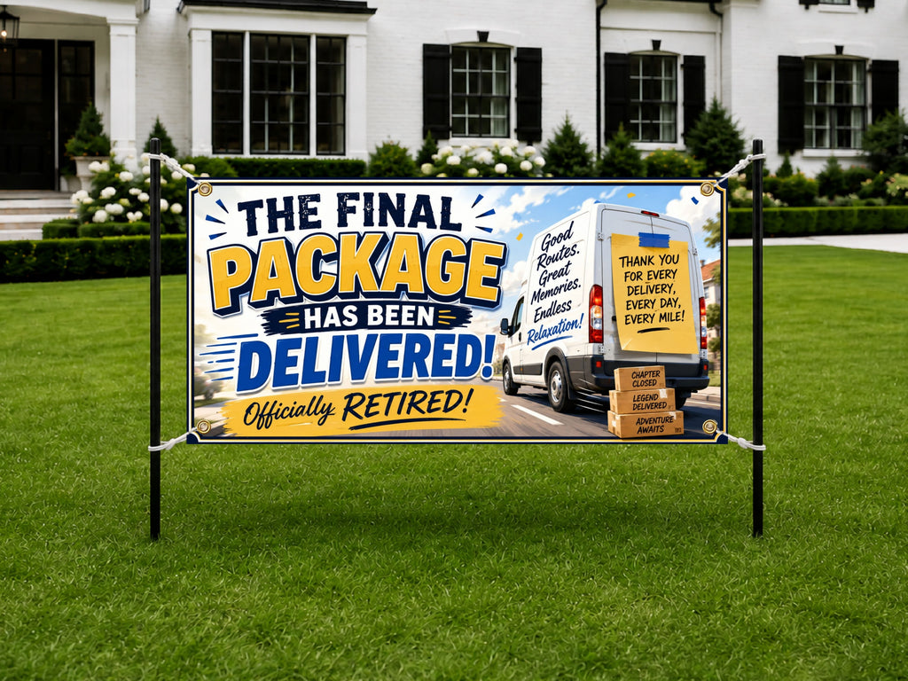 Retirement Party Banner, Final Package Delivered Sign, Office Farewell Backdrop