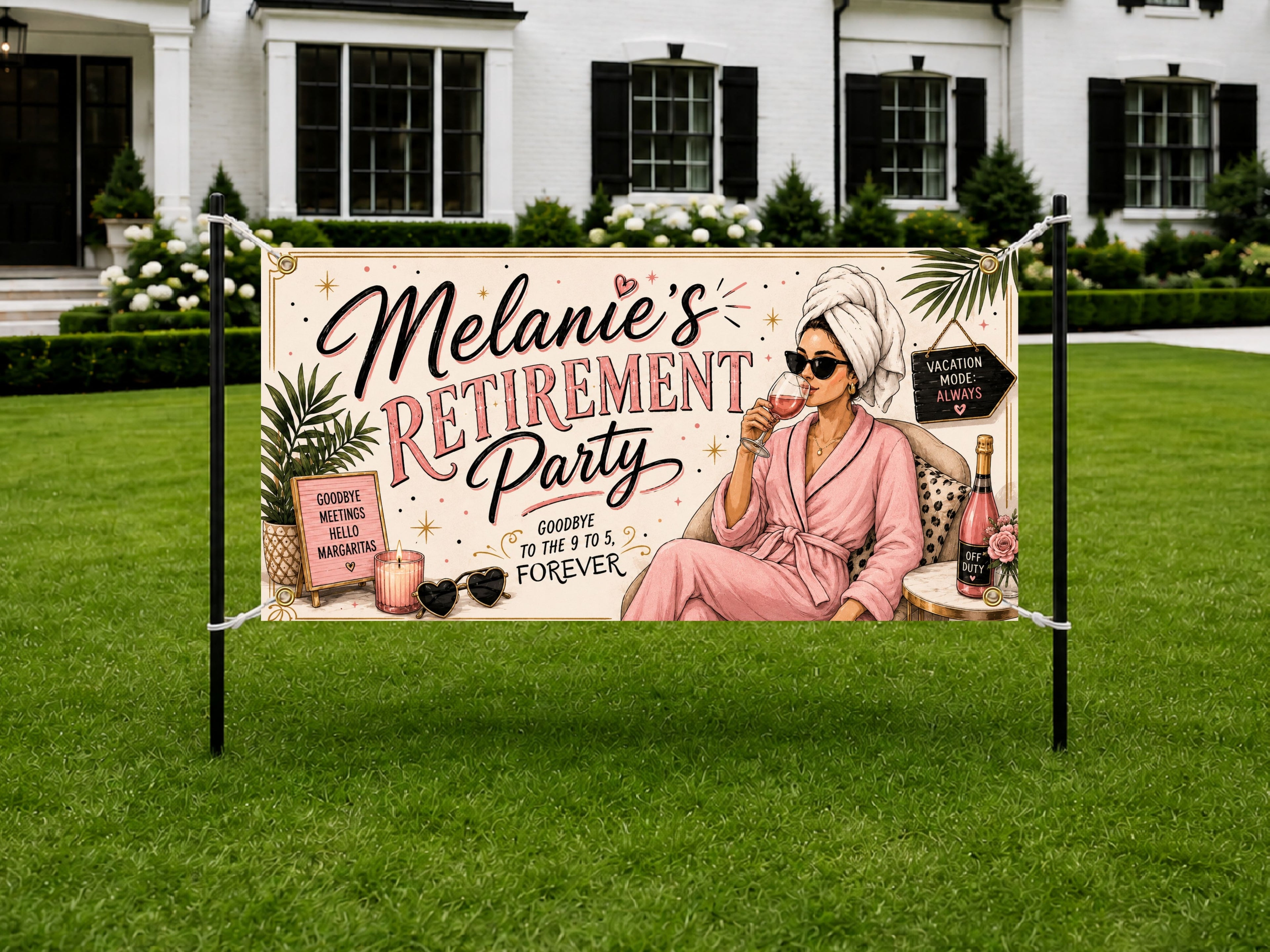 Personalized Retirement Banner, Custom Retirement Party Sign, Spa Theme