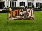 Funny 50th Birthday Banner, Fifty And Feral Skeleton Party Sign, Halloween Backdrop