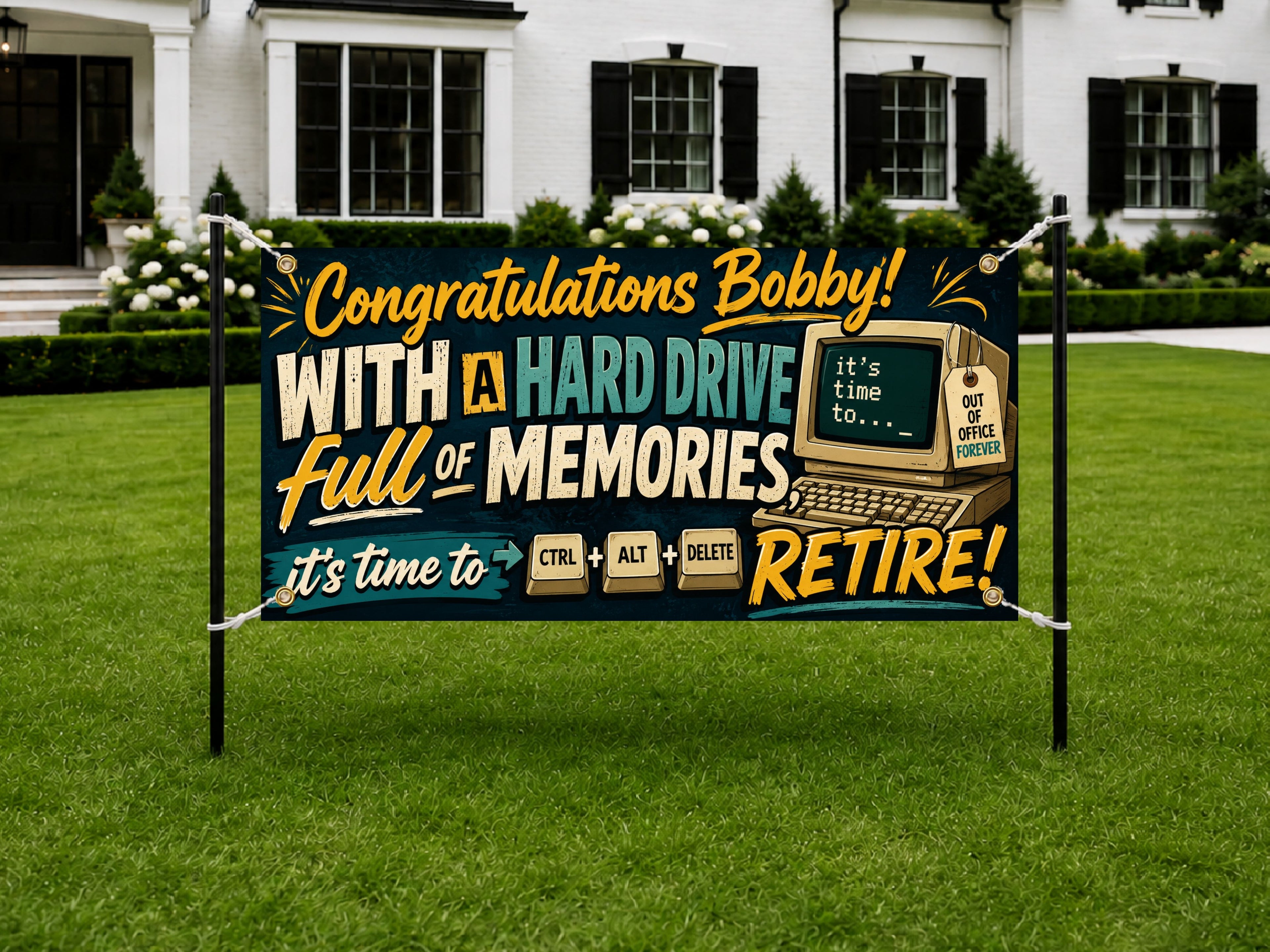 Tech Retirement Banner, IT Farewell Sign, Office Party Backdrop