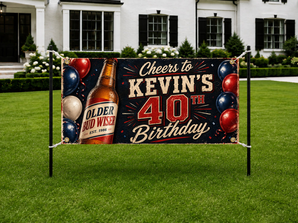 Funny 40th Birthday Banner, Beer Party Sign, Man Photo Backdrop