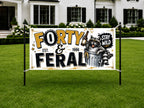 Funny 40th Birthday Banner, Stay Wild Raccoon Sign, Beer Party Backdrop