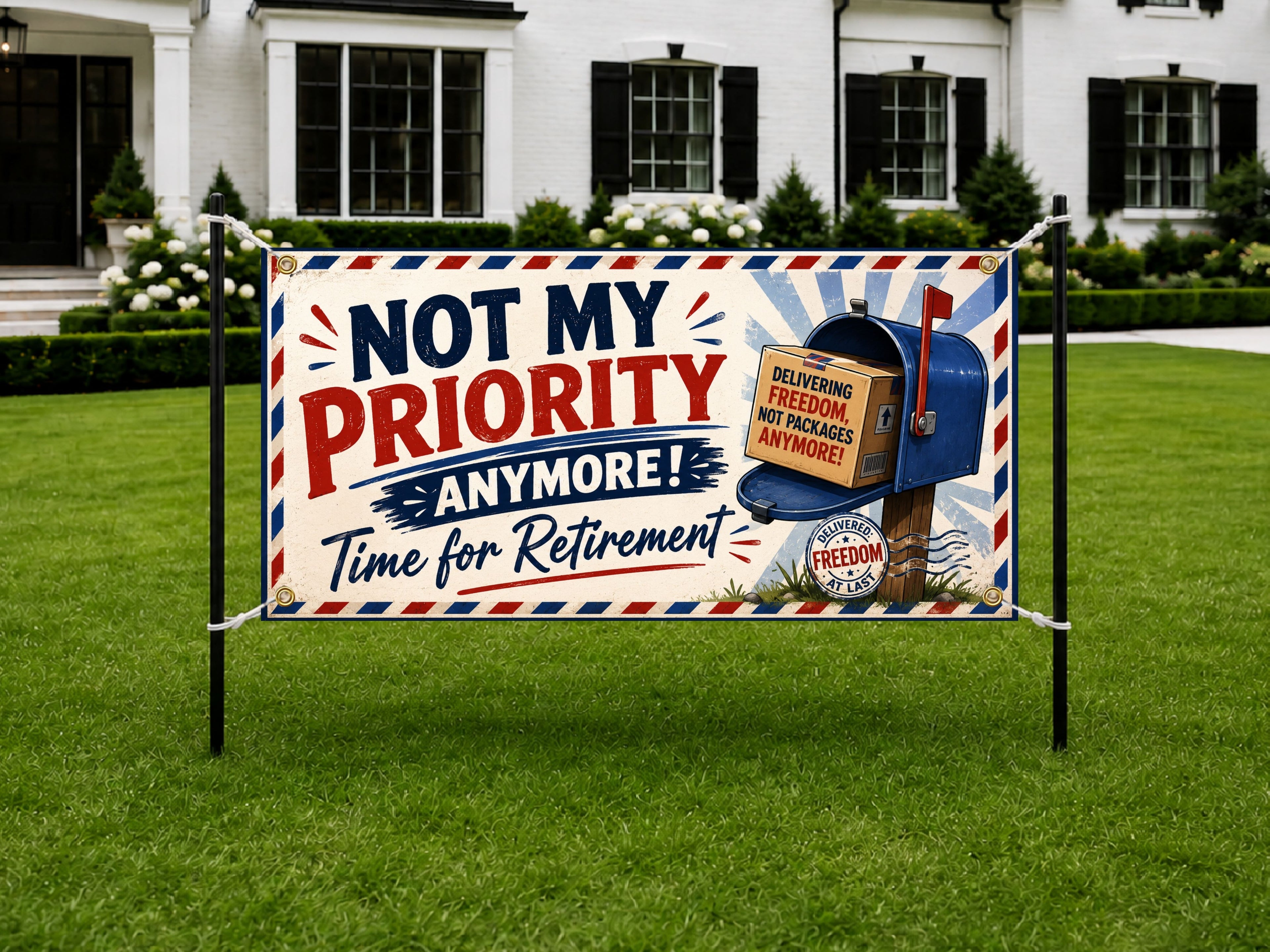 Funny Retirement Banner, Mail Carrier Retirement Sign, Freedom Backdrop