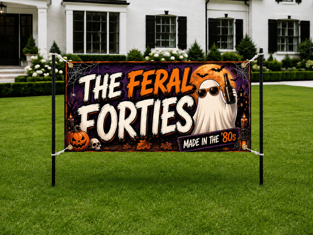Funny 40th Birthday Banner, Halloween Party Sign, 1980s Photo Backdrop