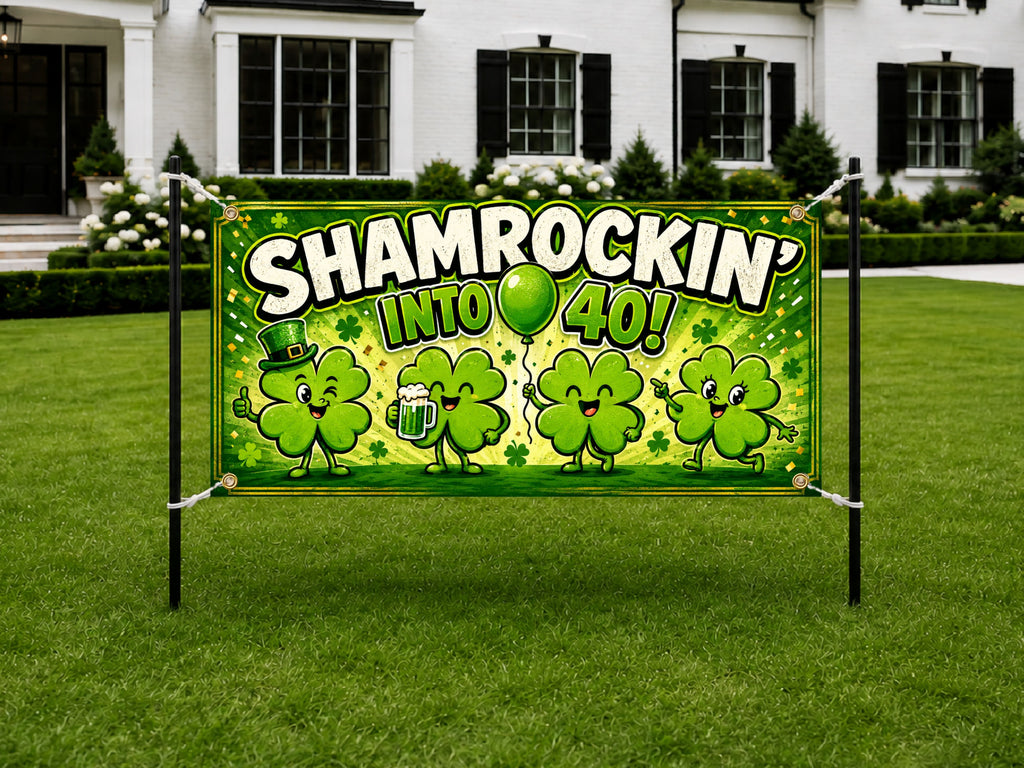 Funny 40th Birthday Banner, Shamrockin Into 40 Party Sign, Irish Photo Backdrop