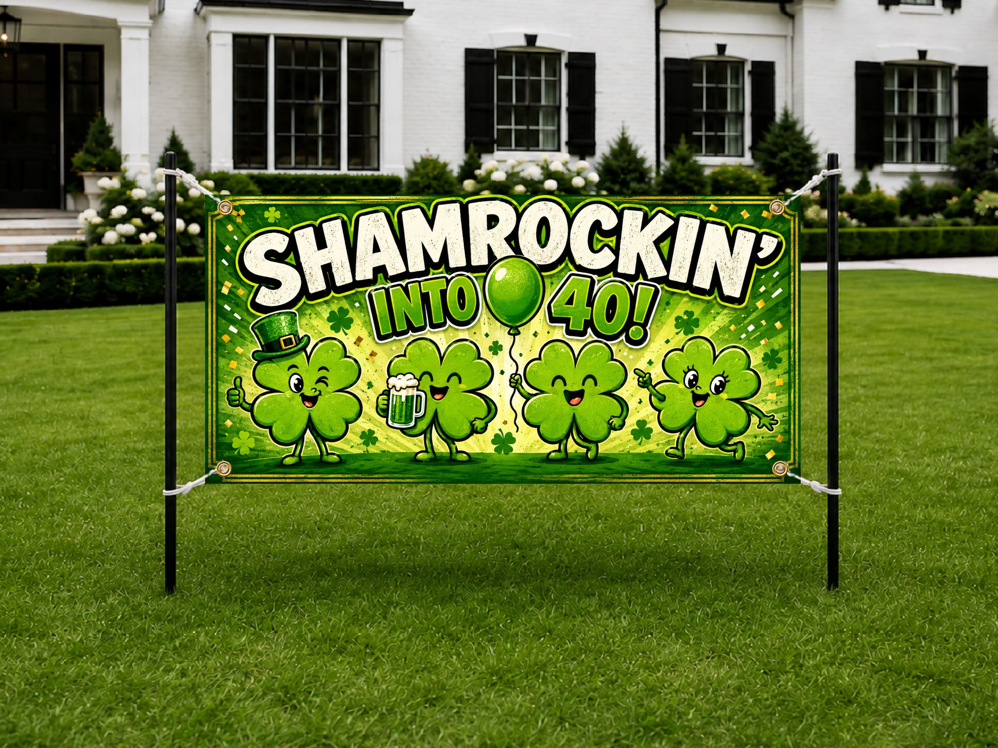 Funny 40th Birthday Banner, Shamrockin Into 40 Party Sign, Irish Photo Backdrop