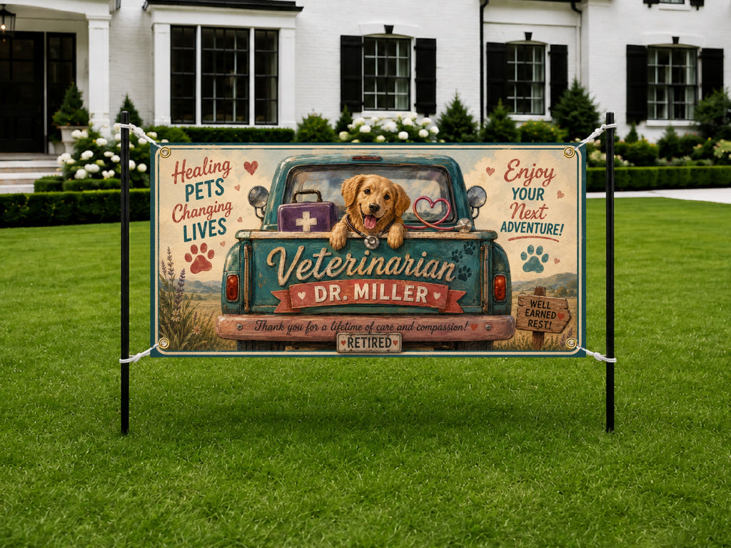 Veterinarian Retirement Banner, Vet Retirement Party Backdrop, Custom Farewell Sign
