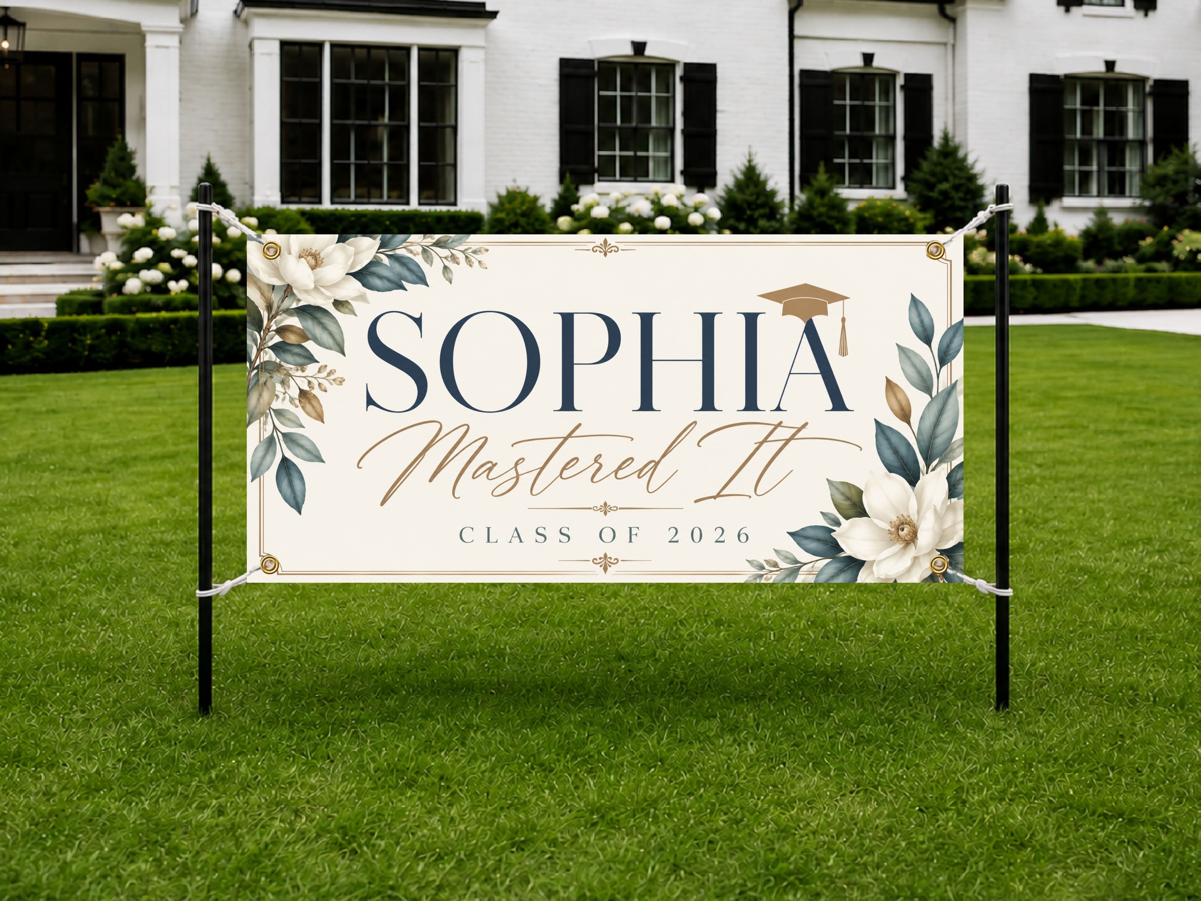 Masters Graduation Banner, Personalized Grad Party Sign, Custom Name Backdrop