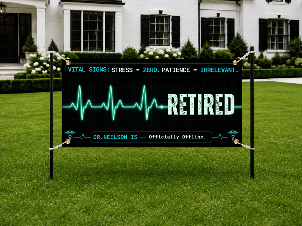 Doctor Retirement Banner, EKG Medical Sign, Office Farewell Backdrop