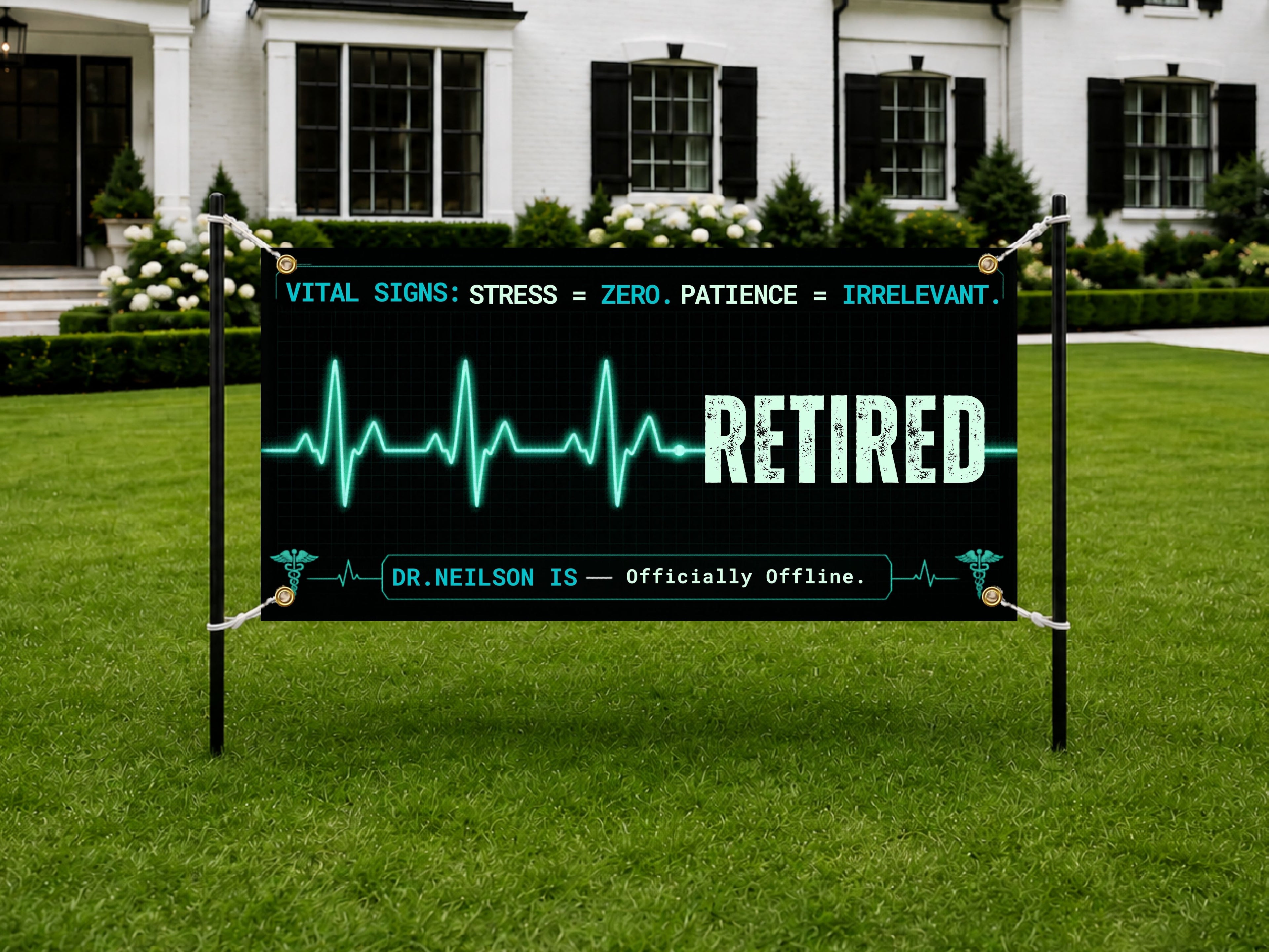 Doctor Retirement Banner, EKG Medical Sign, Office Farewell Backdrop