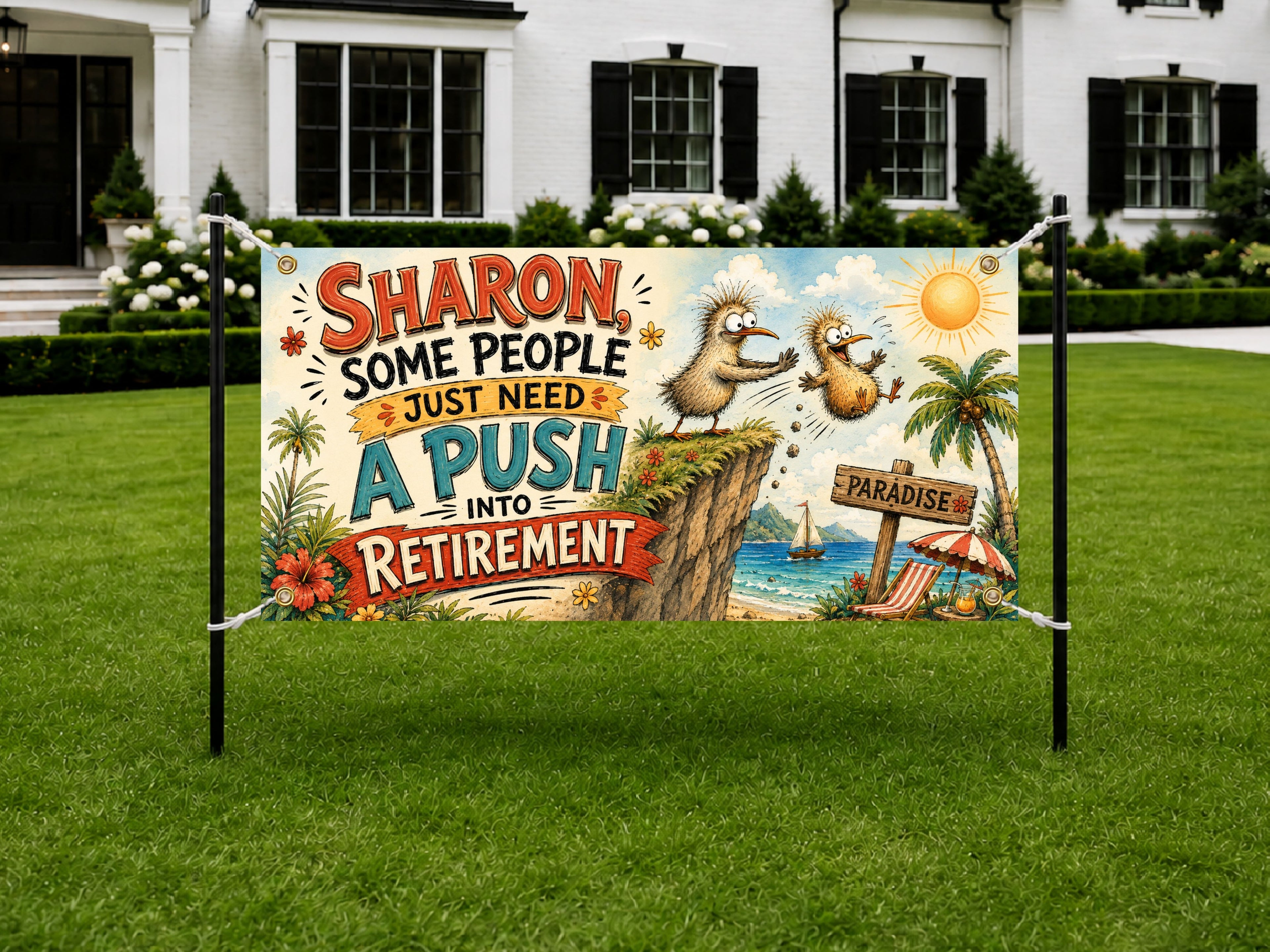 Funny Retirement Banner, Push Into Retirement Sign, Office Retirement Backdrop