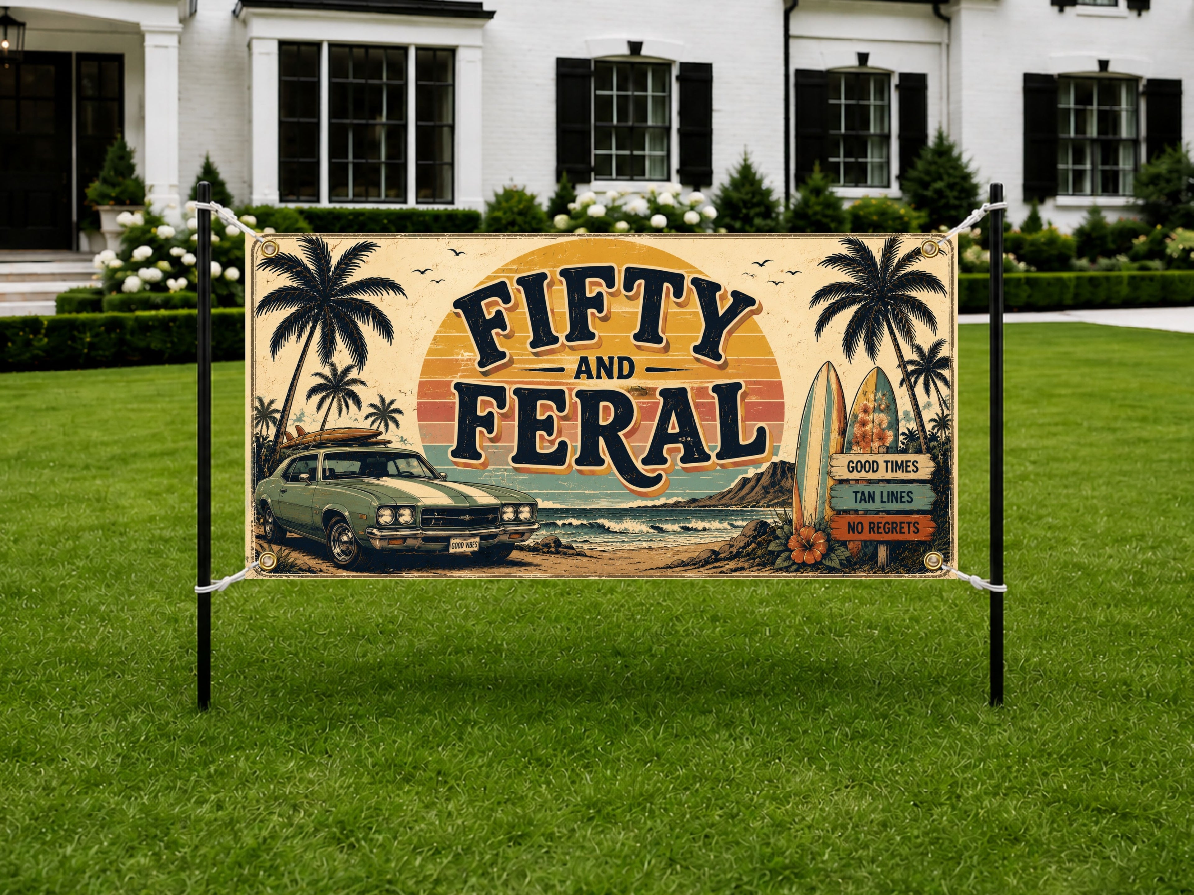 Funny 50th Birthday Banner, Fifty and Feral Party Sign, Custom Backdrop