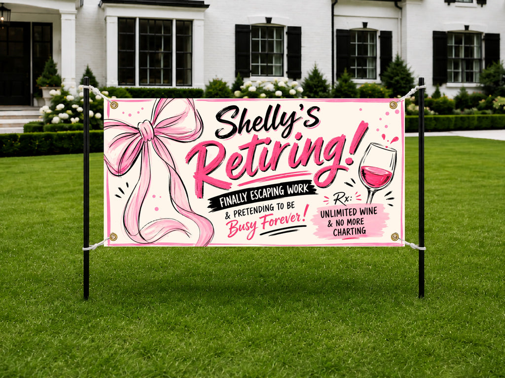Funny Retirement Banner, Busy Forever Sign, Women Office Backdrop