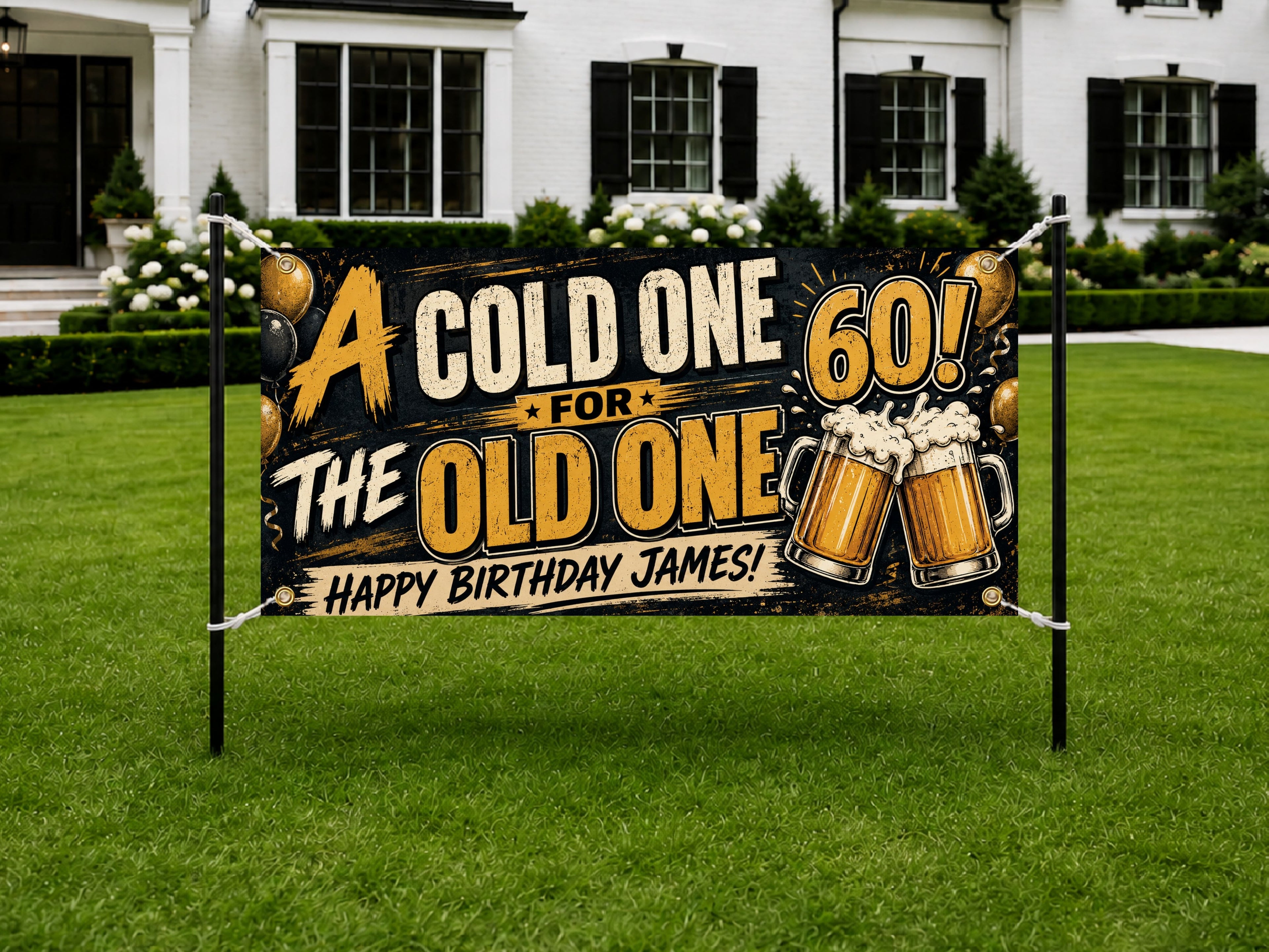 Funny 60th Birthday Banner, Beer Party Sign, Mens Backdrop