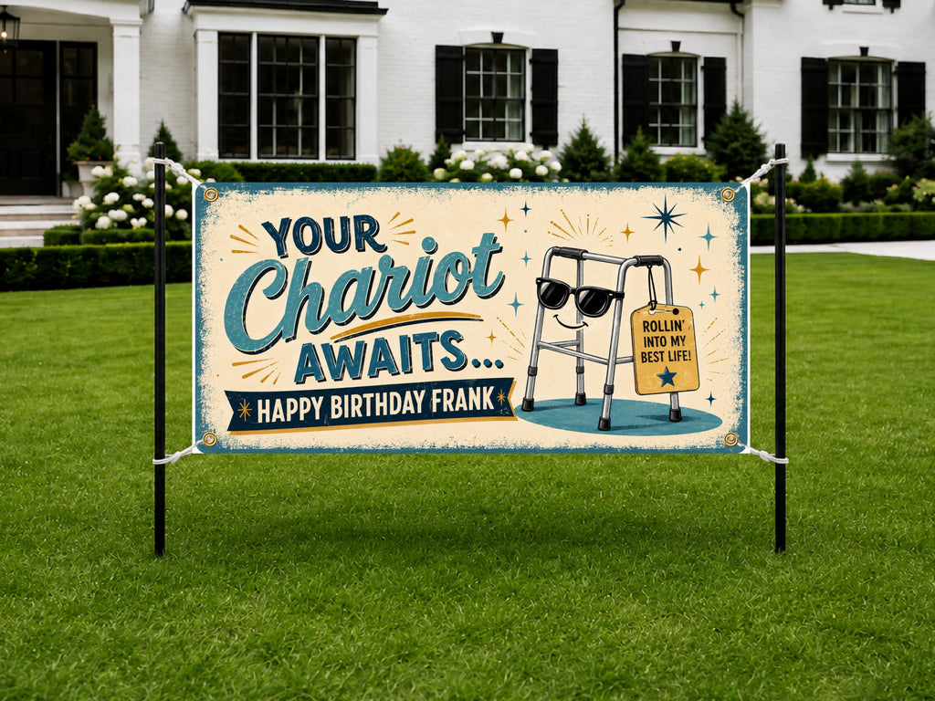 Over the Hill 50th Birthday Banner, Funny Hill Sign, Party Backdrop