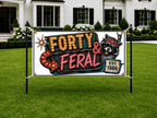 Funny 40th Birthday Banner, Feral Forty Neon Sign, Retro Party Backdrop