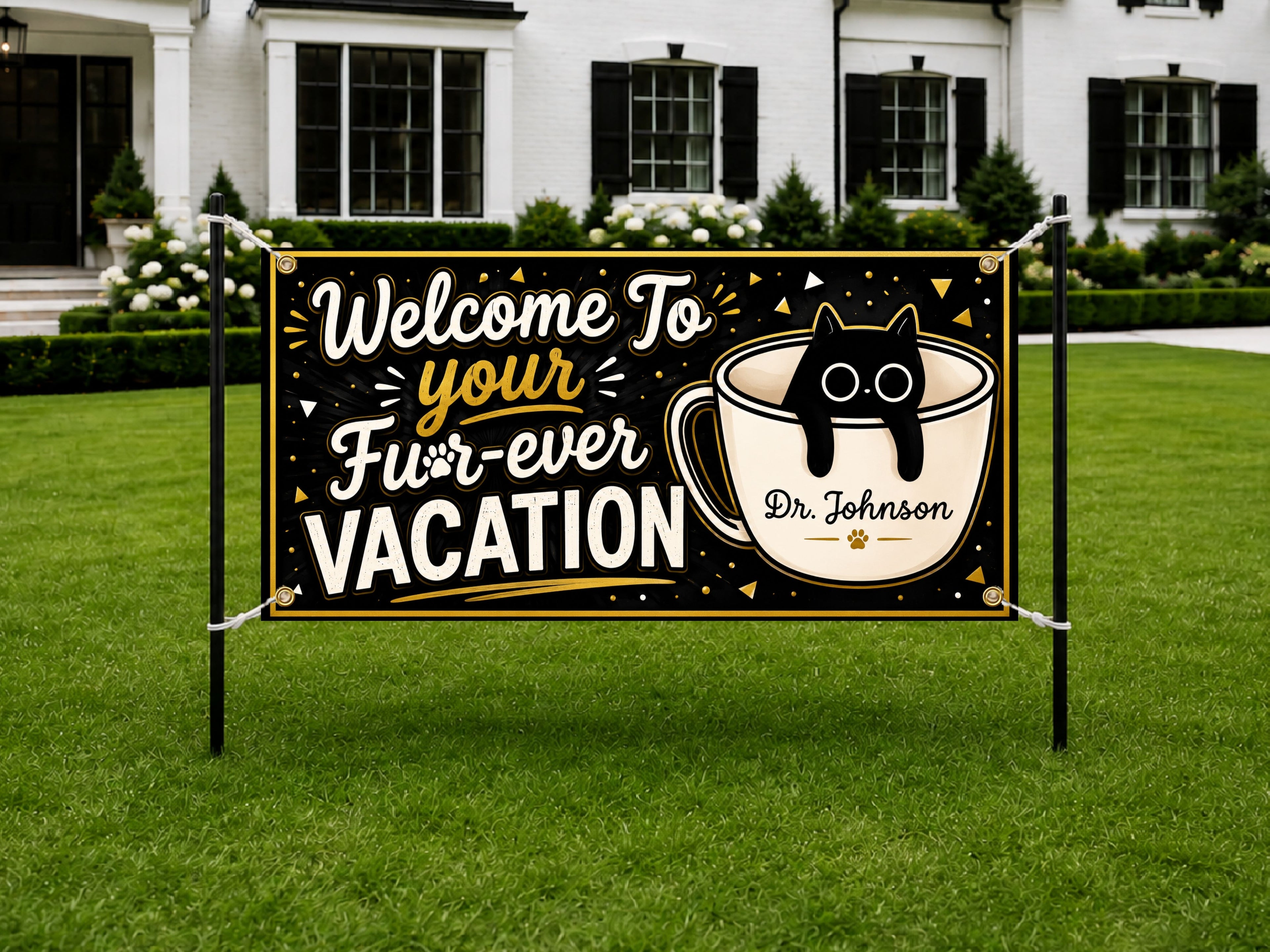 Retirement Party Banner, Funny Cat Retirement Sign, Forever Vacation Backdrop