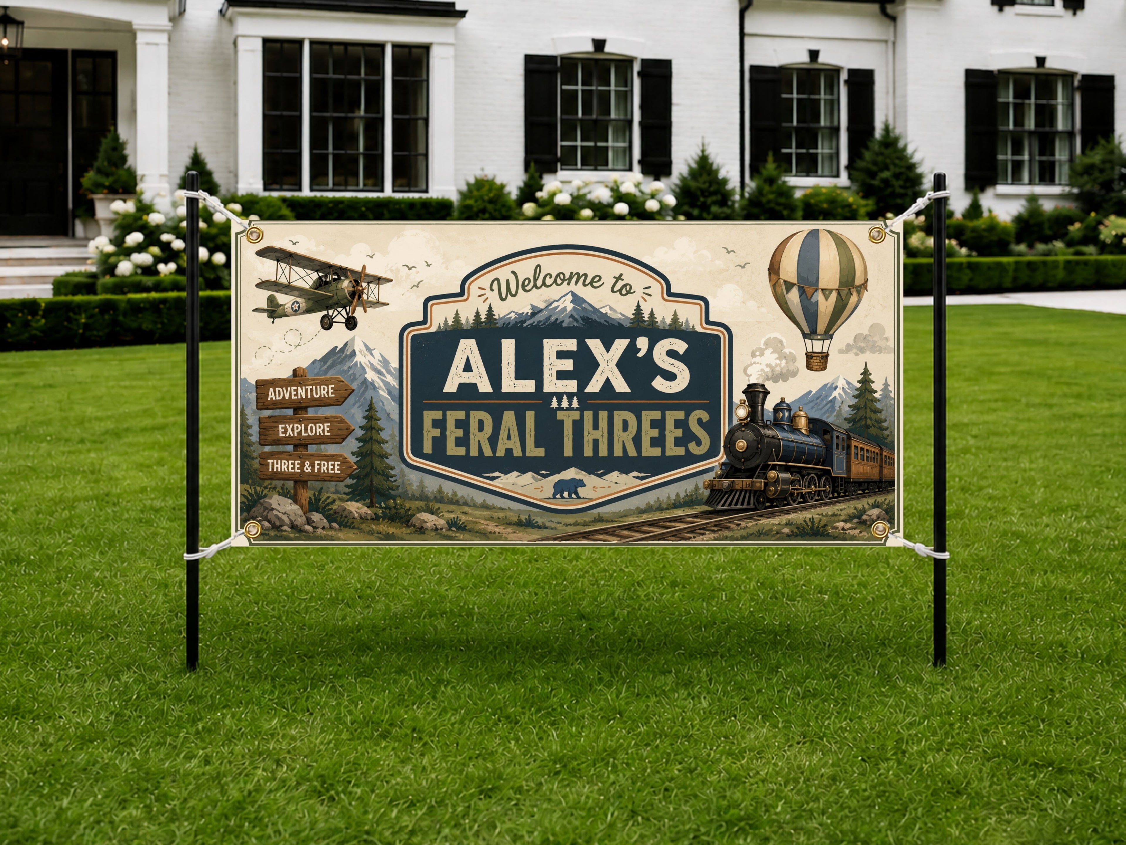 3rd Birthday Adventure Banner, Three Year Old Explorer Birthday Party Decor