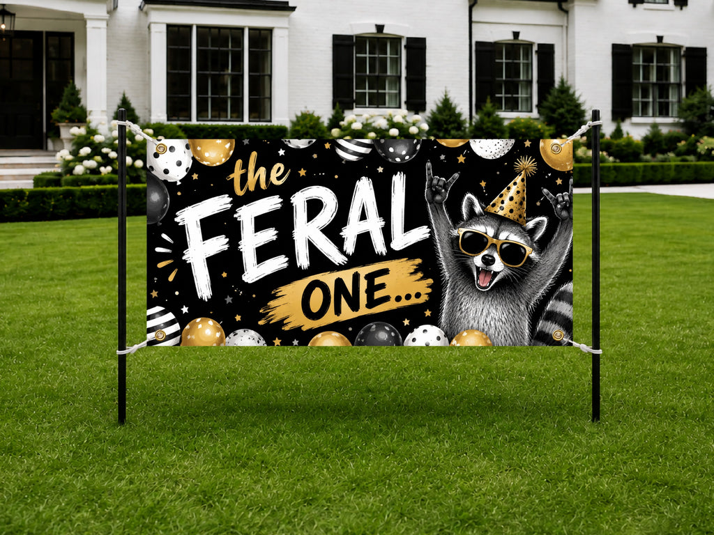 The Feral One Birthday Banner, Raccoon 1st Birthday Party Decoration, First Birthday Sign, Wild One Birthday Backdrop
