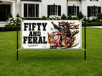 Funny 50th Birthday Banner, Fifty And Feral Sign, Scooter Party Backdrop