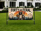 Funny 40th Birthday Banner, Forty And Feral Party Sign, Raccoon Backdrop