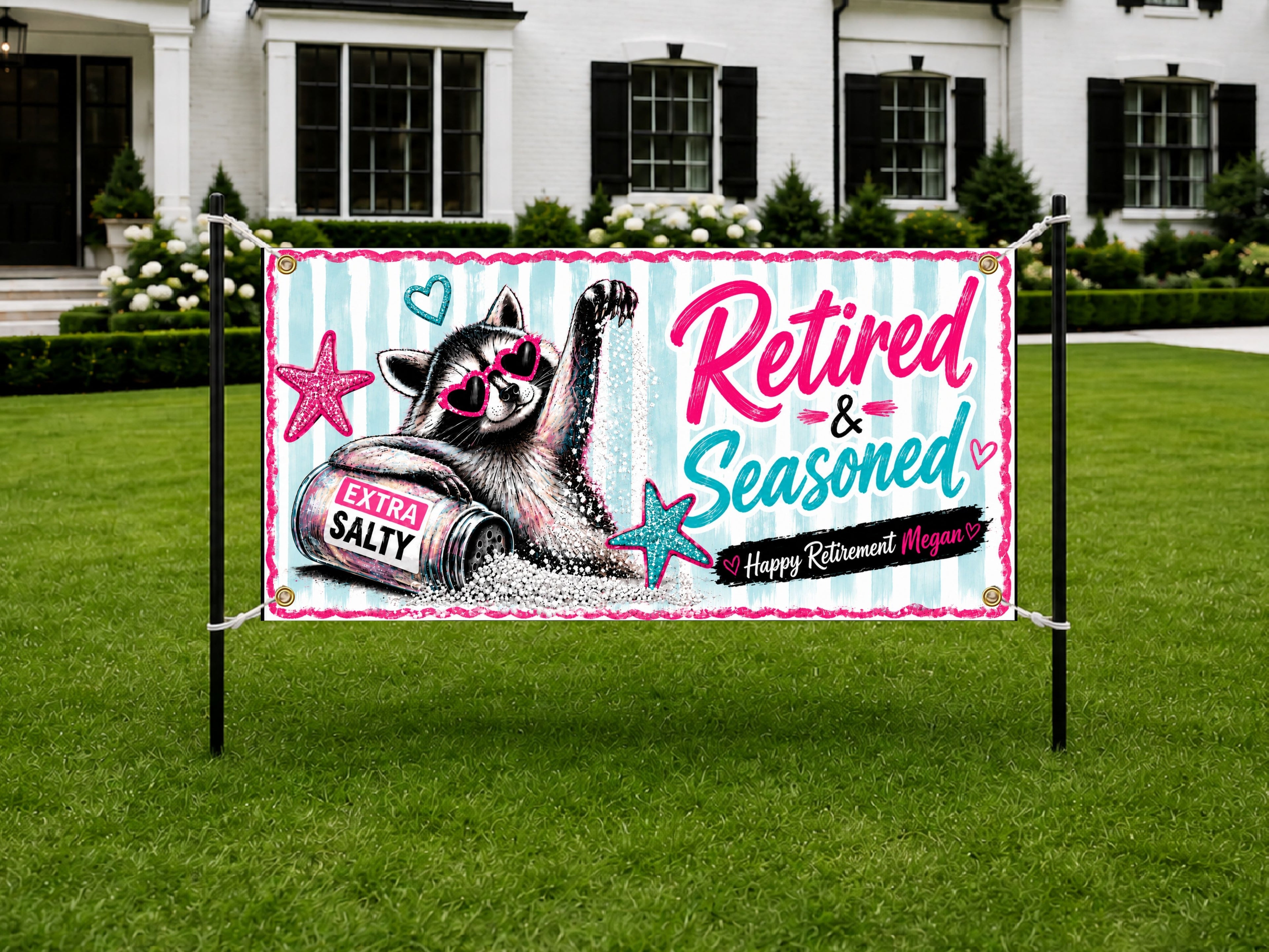 Funny Retirement Banner, Salty Raccoon Sign for Women at the Office