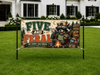 Funny 5th Birthday Banner, Camping Raccoon Party Sign, Personalized Kids Birthday Banner