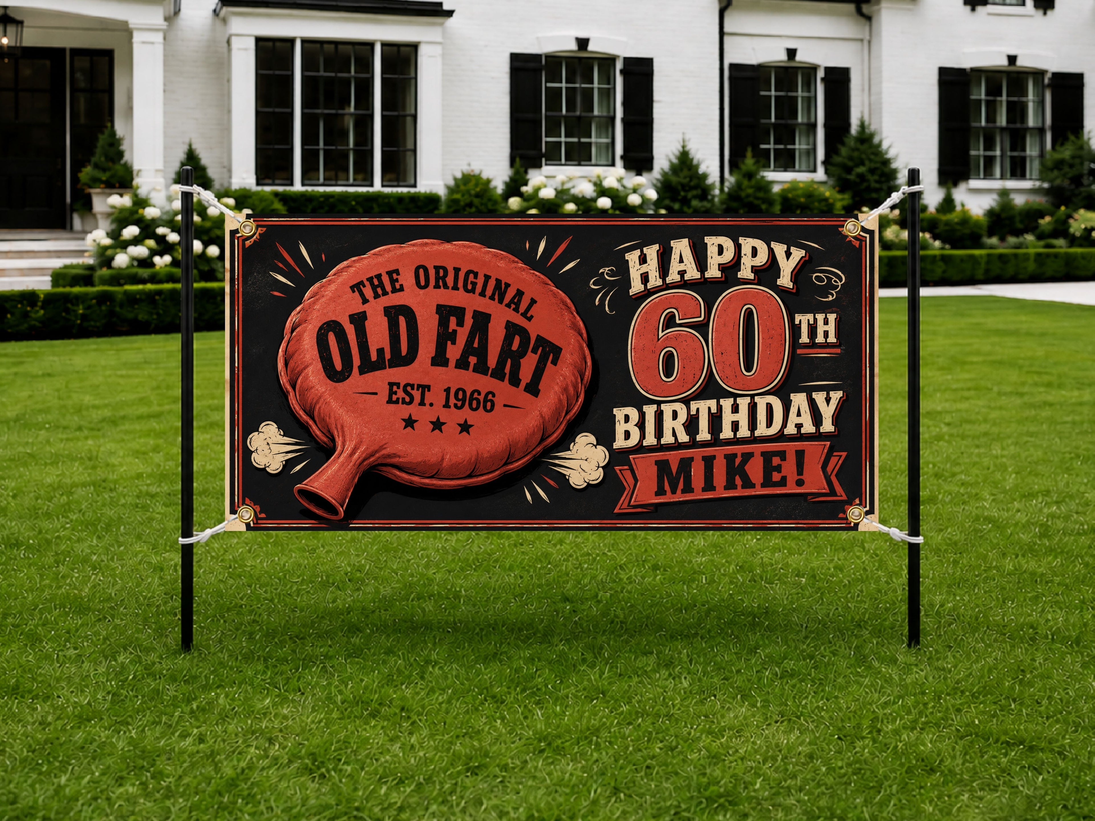 Funny 60th Birthday Banner, Old Fart Party Sign, Mens Backdrop