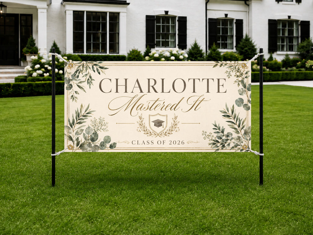 Masters Graduation Banner, Personalized Grad Party Sign, Custom Name Backdrop