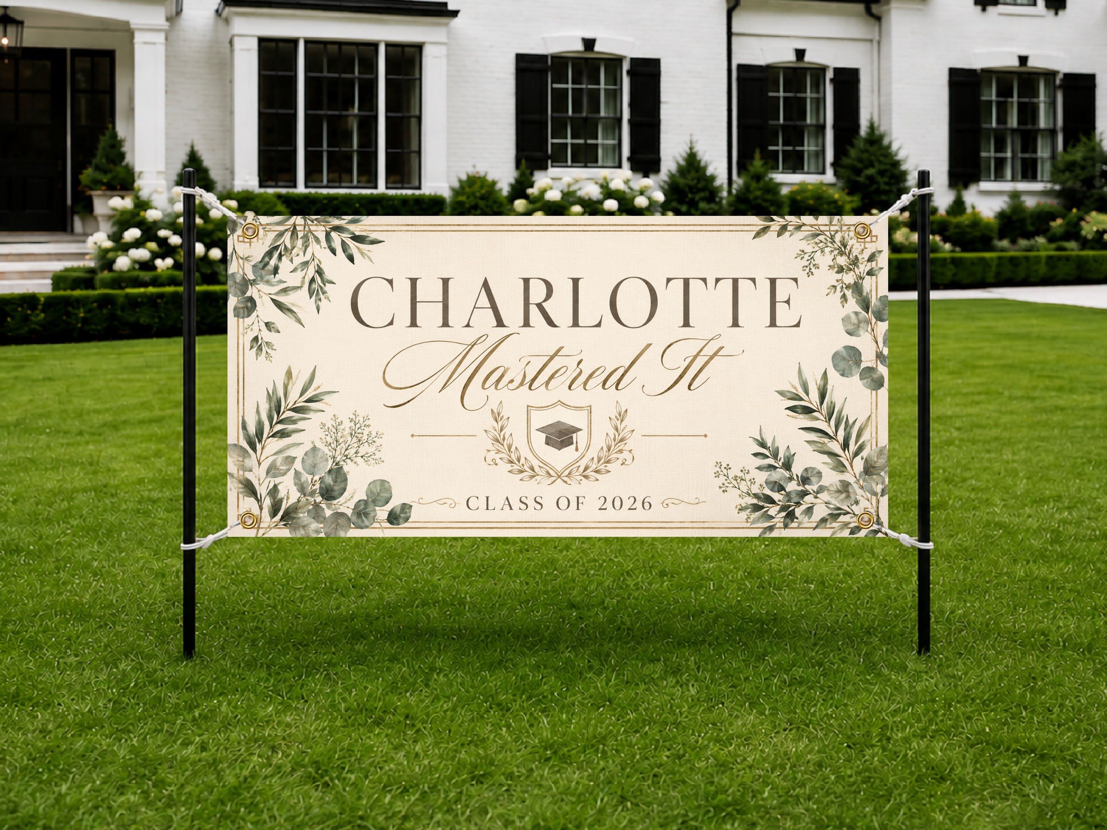 Masters Graduation Banner, Personalized Grad Party Sign, Custom Name Backdrop